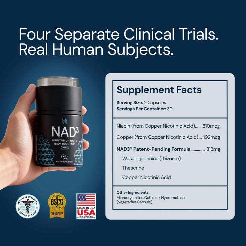 NAD3® 60 • An All Natural NAD+ Booster® Dietary Supplement (1 Month Supply)
