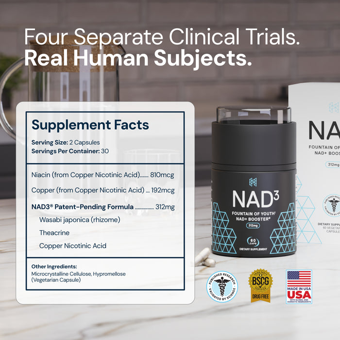NAD3® 30 • An All Natural NAD+ Booster® Dietary Supplement (15 Day Supply)